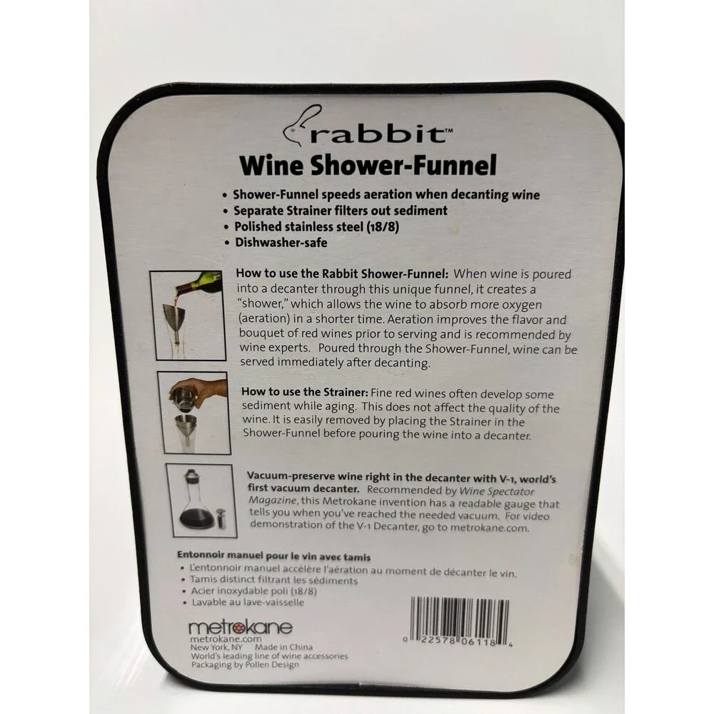 Rabbit Metrokane Wine Shower-Funnel with Strainer W6118 Stainless Steel
